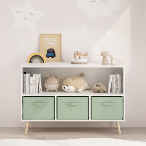 Kids Bookcase with Fabric Drawers and Toy Storage Organizer