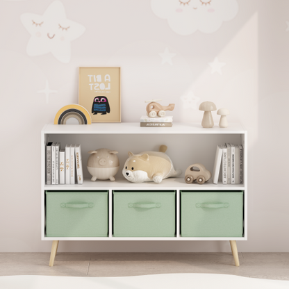 Kids Bookcase with Fabric Drawers and Toy Storage Organizer