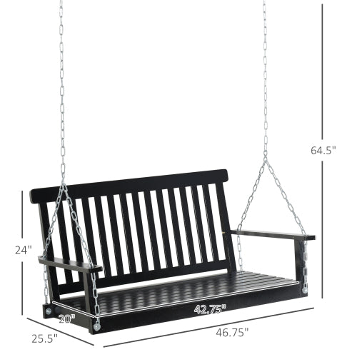 Outsunny 2-Seater Hanging Porch Swing Outdoor Patio Swing Chair Seat with Slatted Build and Chains, 440lbs Weight Capacity, Black