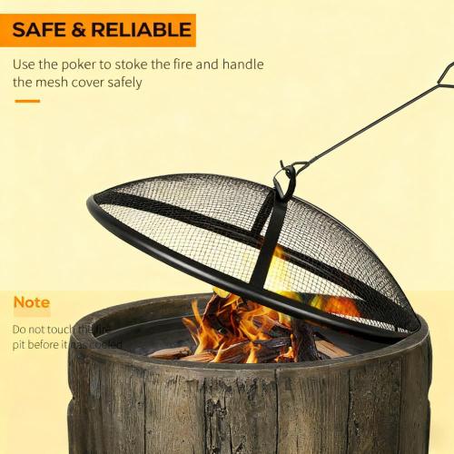 Woodgrain Design Outdoor Fire Pit,Metal Wood Burning Fireplace with Spark Cover