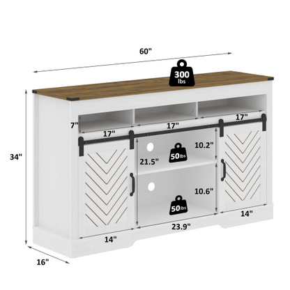 Farmhouse 58 inch TV Stand with Sliding Barn Doors and Storage Cabinet