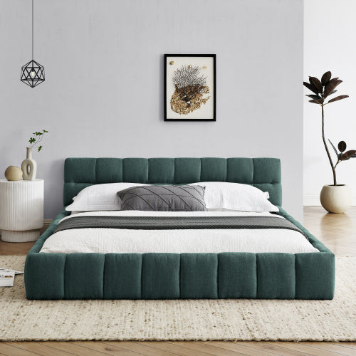 Queen Size Upholstered Bed Frame with Thick Fabric, Chenille Fabric Grounded Queen Size Platform Bed with Headboard and Solid Frame. No Box Spring Needed, GREEN(68inch *86.5inch *23.5inch )