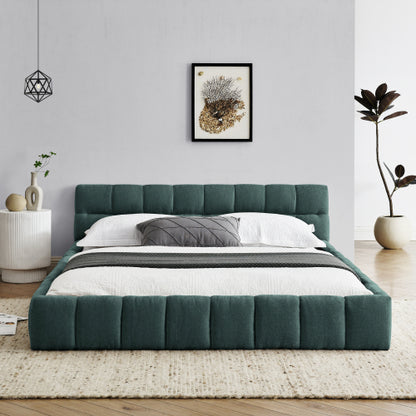 Queen Size Upholstered Bed Frame with Thick Fabric, Chenille Fabric Grounded Queen Size Platform Bed with Headboard and Solid Frame. No Box Spring Needed, GREEN(68inch *86.5inch *23.5inch )