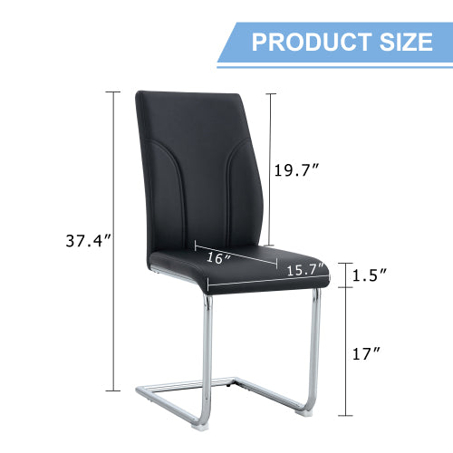 Set of 2 Black PU High-Back Dining Chairs, Waterproof PU Fabric, Sturdy Legs for Dining Room, Kitchen & Living Room