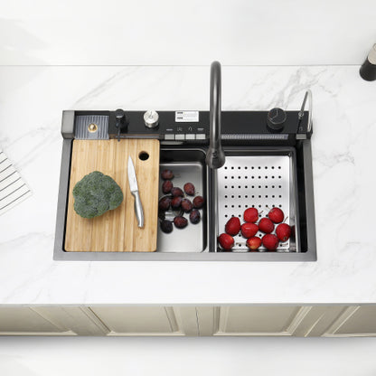 Pull-out Facuet Single Bowl Sink Kitchen Vegetable Sink 304 Whale Waterfall Sink Stainless Steel Dish Sink Vegetable Sink Household Vegetable Washing Basin