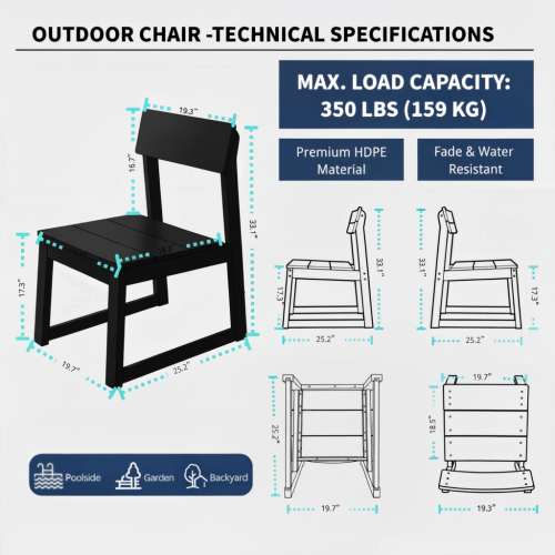 2-Pack Black HDPE outdoor & garden backres Modernist Designt chairs