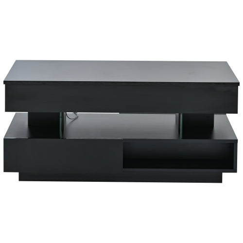 39.3inch  Lift Top Coffee Table with LED Lights, Black