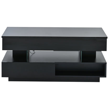 39.3inch  Lift Top Coffee Table with LED Lights, Black