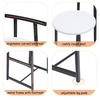 Bar Stools Kitchen Island Bar Chairs Set of 3 Metal Counter Barstools with Backrest for Dining Pub Room (Black & White)