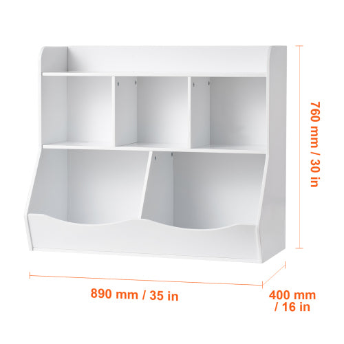 White 5-Cubby Wooden Kids Storage Cabinet Multi-Grid Toy Bookshelf Rounded Edge Safe Children Room Furniture