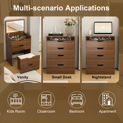 Walnut 3-in-1 Flip-Top LED Vanity Desk 23 inch L, HD Shatter Resistant Mirror & Storage Stool