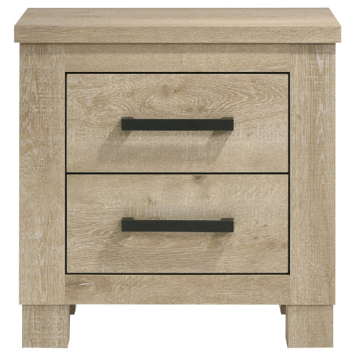 Weathered Oak 2 Drawer Nightstand, Rustic Farmhouse Bedside Table with Storage