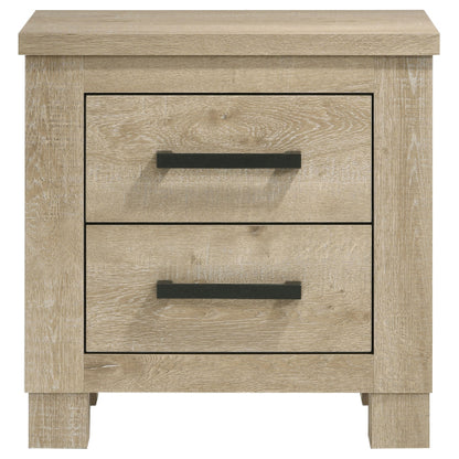 Weathered Oak 2 Drawer Nightstand, Rustic Farmhouse Bedside Table with Storage