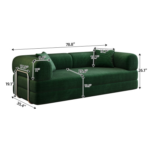 78.8-Inch Green Compression Convertible Boneless Modular Corduroy Floor Sofa-Bed No-Assembly for Living-Room Bedroom