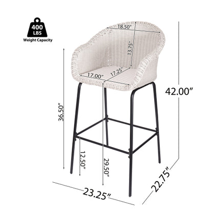 Ladd Outdoor Metal Wicker Barstool, Light Gray Faux Wicker, Set of 2