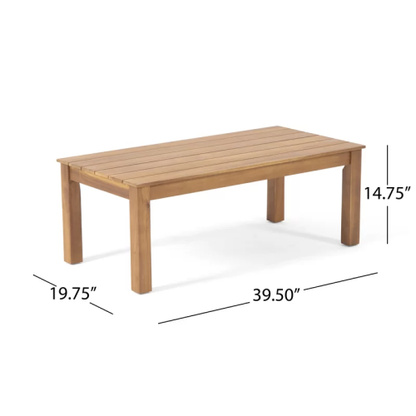 Temecula Outdoor Acacia Wood 4-Seater Chat Set_Loveseat&Coffee Table&2 Club Chairs - Brown Patina Finish + Cream Cushion