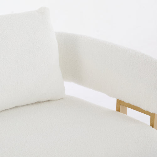 White Teddy-Fleece Decorative Side Accent Chair with Polished Gold-Metal Legs for Dressing-Area Reception-Room Office