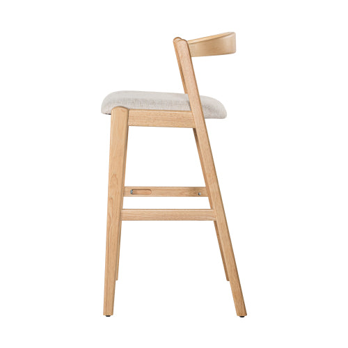Indoor Rubberwood Barstool, Natural Finished and Beige Upholstery, Set of 2