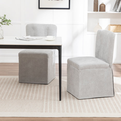 Set of 2 Gray Linen Armless Dining Side Chairs, Padded Seat & Backrest, Iron Frame, 250lbs Capacity for Kitchen & Living Room