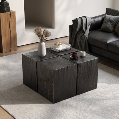 Wood-Look Square-Column MGO End Table, H18",Wood-Like Distressed Finish, Mix with Different Heights, Indoor Outdoor Use,Black Color