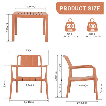Holiday- 2-Piece PP Single-Seater Chairs + Coffee Table Set – Indoor/Outdoor Multi-Purpose Furniture for Living Room,Balcony,Beach (No Assembly Chairs, Easy Setup Table) – Polypropylene, Apricot Brown