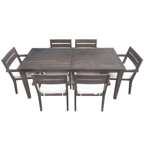 7 Pieces Acacia Wood Outdoor Dining Set with Cushions,Modern 6 Chairs and 1 Large Table, Dining Furniture Set for Lawn, Backyard, Garden Deck,Poolside