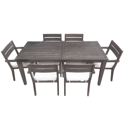 7 Pieces Acacia Wood Outdoor Dining Set with Cushions,Modern 6 Chairs and 1 Large Table, Dining Furniture Set for Lawn, Backyard, Garden Deck,Poolside