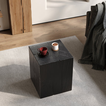 Wood-Look Square-Column MGO End Table, H18",Wood-Like Distressed Finish, Mix with Different Heights, Indoor Outdoor Use,Black Color