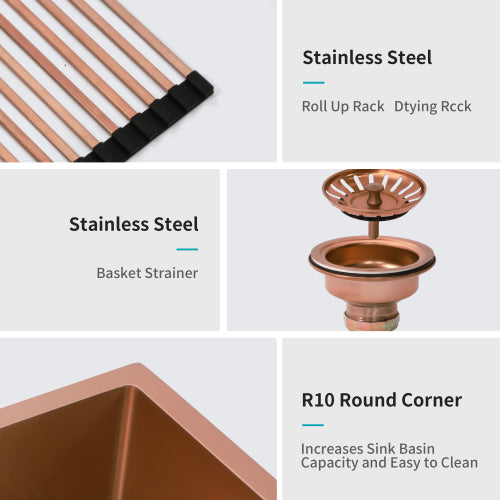 36 Rose Gold Farmhouse Sink - 36 Inch Kitchen Sink Stainless Steel 16 gauge Apron Front Kitchen Sink