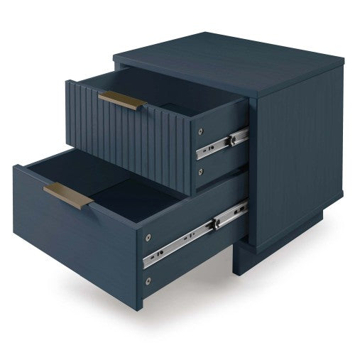 Midnight Blue Solid Wood Glam Nightstand