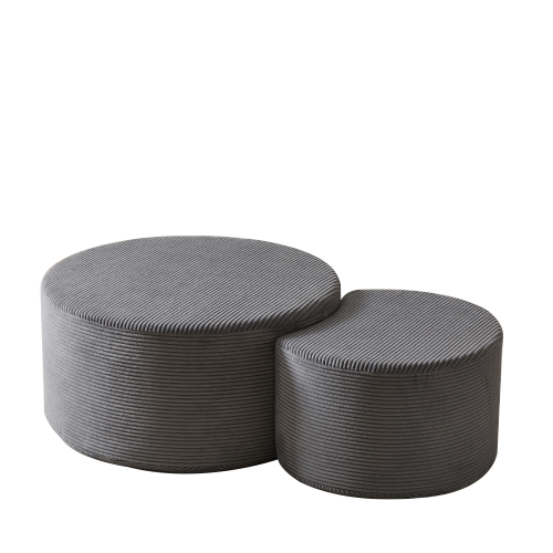 Set of 2 Upholstered Nesting Round Coffee Tables, Ottoman Side Table, No Assembly