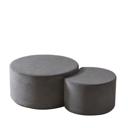 Set of 2 Upholstered Nesting Round Coffee Tables, Ottoman Side Table, No Assembly