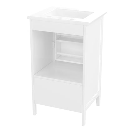 20" Bathroom Vanity with Sink, Bathroom Cabinet with A Door, Door Shelf Storage and Adiustable Foot Pads, A Drawer, White