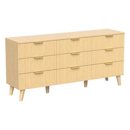 9 Drawer Dresser for Bedroom, Fluted Wooden Chest of Drawers for Children's Room, Nursery, Entrance, Natural, 63"W x 15.7"D x 29.5"H
