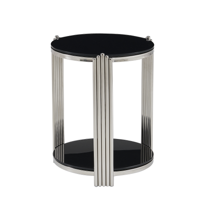 16.9inch  Double-Layer Glass Side Table, Silver Frame