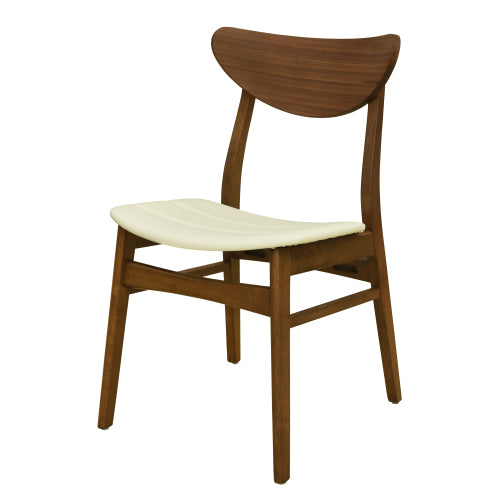Set of 2 Mid-Century Rubberwood Dining Chairs, Splayed Leg Leather Seating Lightweight Side Chairs