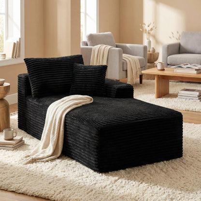 Black Corduroy Leg-Free Floor-Hugging Armless Modular Accent Chair for Living-Room Bedroom