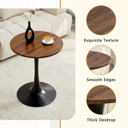 23.6 Inch Walnut Round Dining Table Set with 2 Brown Suede Leather Chairs, Space-Saving 2-Piece Casual Coffee Table Set