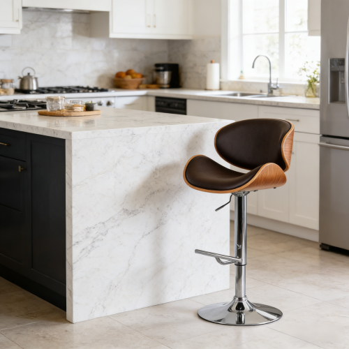Modern Contemporary Swivel Walnut Bentwood Lift Adjustable Height Bar Stool with Curved Seat and Back (black)