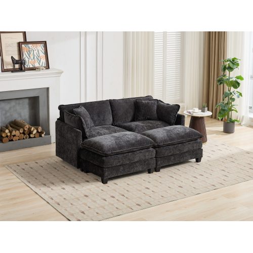 Black Cloud Loveseat Sofa, Breathable Chenille Fabric, Ottoman Not Included