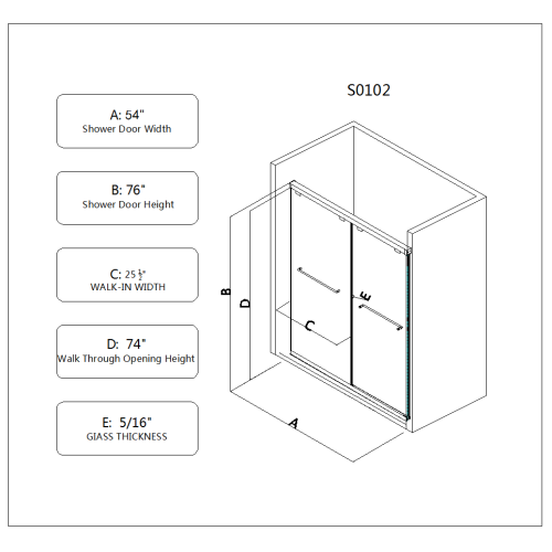 5476 Inch North American Frameless Double Sliding Matte Black Shower Door With Adjustable Soft Closing Function 8mm