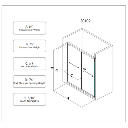 5476 Inch North American Frameless Double Sliding Matte Black Shower Door With Adjustable Soft Closing Function 8mm