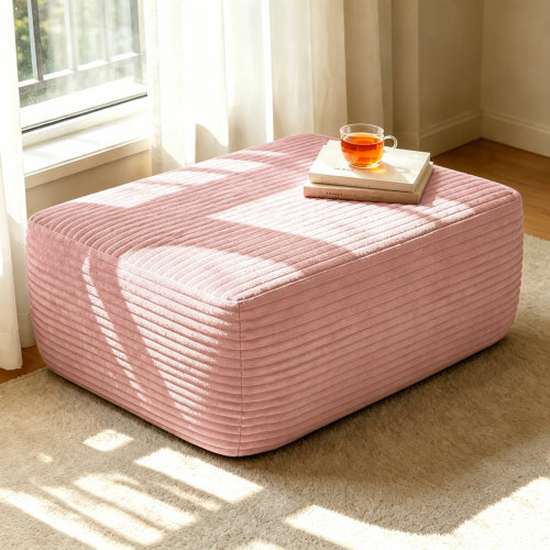 Ottoman Pink Plush Corduroy Modular Accent Ottoman for Living Room Bedroom