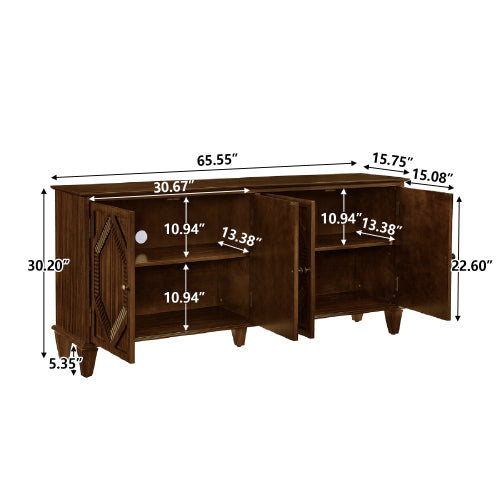 65.2 inch Mid Century Modern Sideboard Buffet Cabinet with Storage, Symmetrical Geometric Accent Coffee Bar Wine Bar Storage Cabinet, Large Console Table for Living Room/Entryway/Kitchen, Walnut