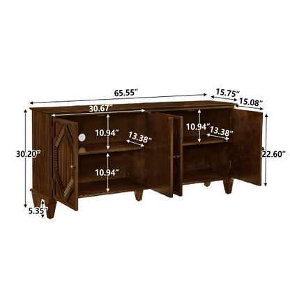 65.2 inch Mid Century Modern Sideboard Buffet Cabinet with Storage, Symmetrical Geometric Accent Coffee Bar Wine Bar Storage Cabinet, Large Console Table for Living Room/Entryway/Kitchen, Walnut