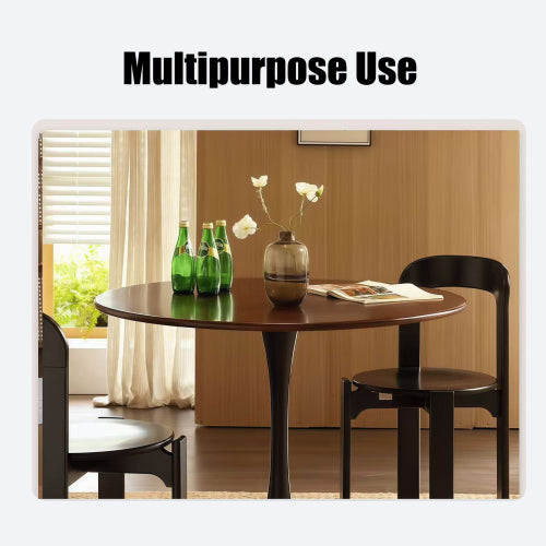 31.5 Inch Walnut Round Tulip Dining Table, MDF Top Steel Base Modern Multi-Function Kitchen Coffee Table
