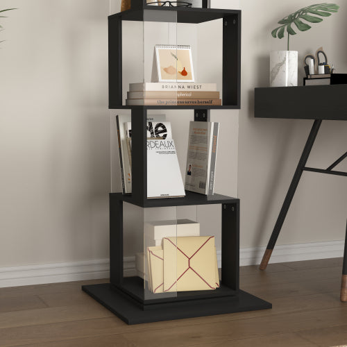 6-Tier Black 360¡ã Rotating Bookshelf Particleboard Acrylic Anti-Tall Base Household Multi-Layer Storage Display Shelf