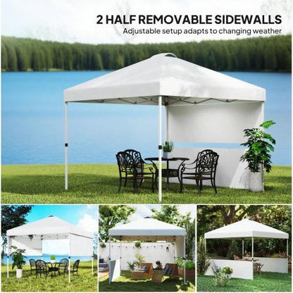 10x 10 ft party tent Pop Up Canopy Tent with 2 Half Sidewalls with Wheeled Carry Bag, White