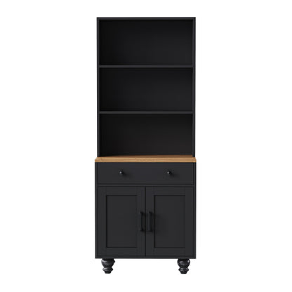 Black Farmhouse Tall Storage Cabinet With Gourd-Shaped Solid Wood Legs