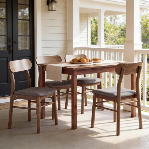 Set of 4 Curved Back Dining Chairs Linen Upholstered Kitchen Chair